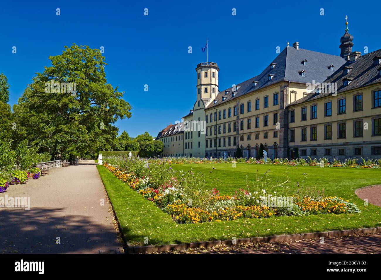 Giardino di palazzo con palazzo di città a Fulda, Hessen, Germania, Foto Stock