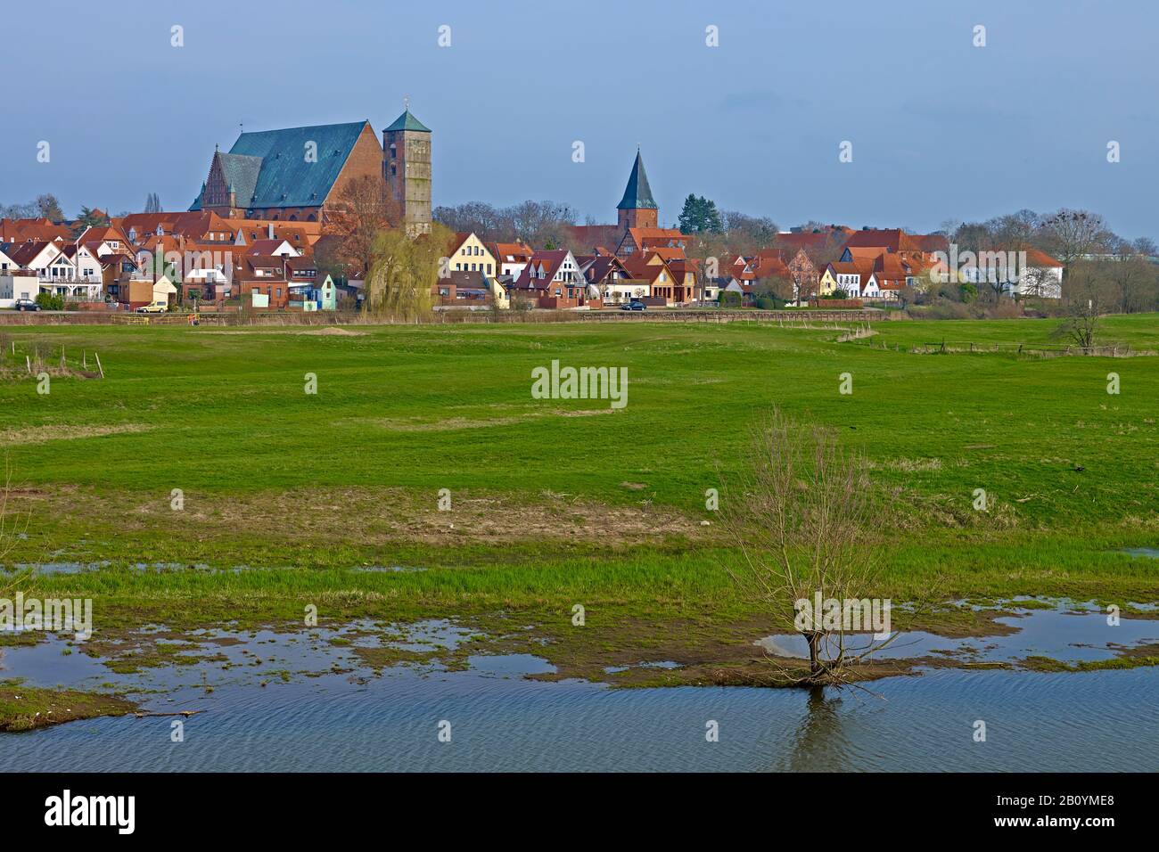 Vista sulla città con la cattedrale di Verden an der Aller, bassa Sassonia, Germania, Foto Stock