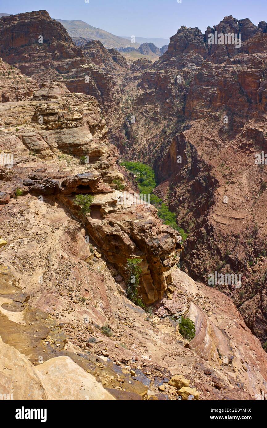 Green Siq ad ad-Deir nella città rocciosa di Petra, Giordania, Medio Oriente, Foto Stock