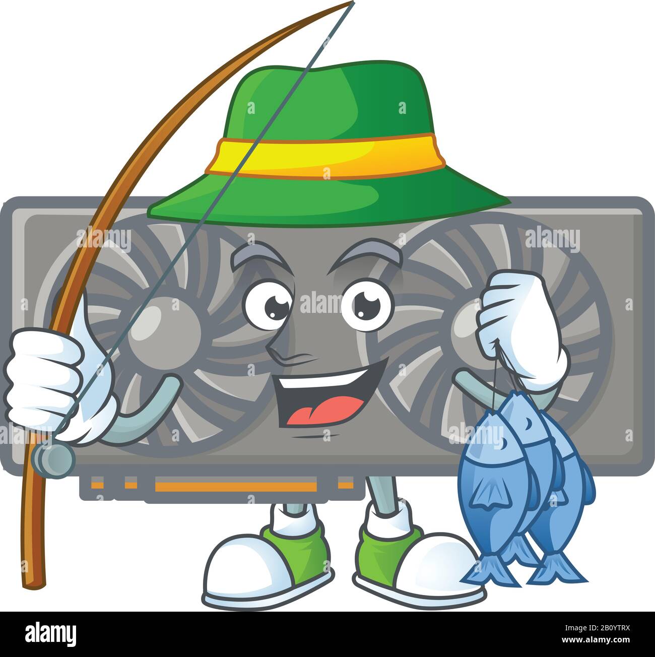 Un design mascotte di pesca gioco scheda VGA con 3 pesci Illustrazione Vettoriale