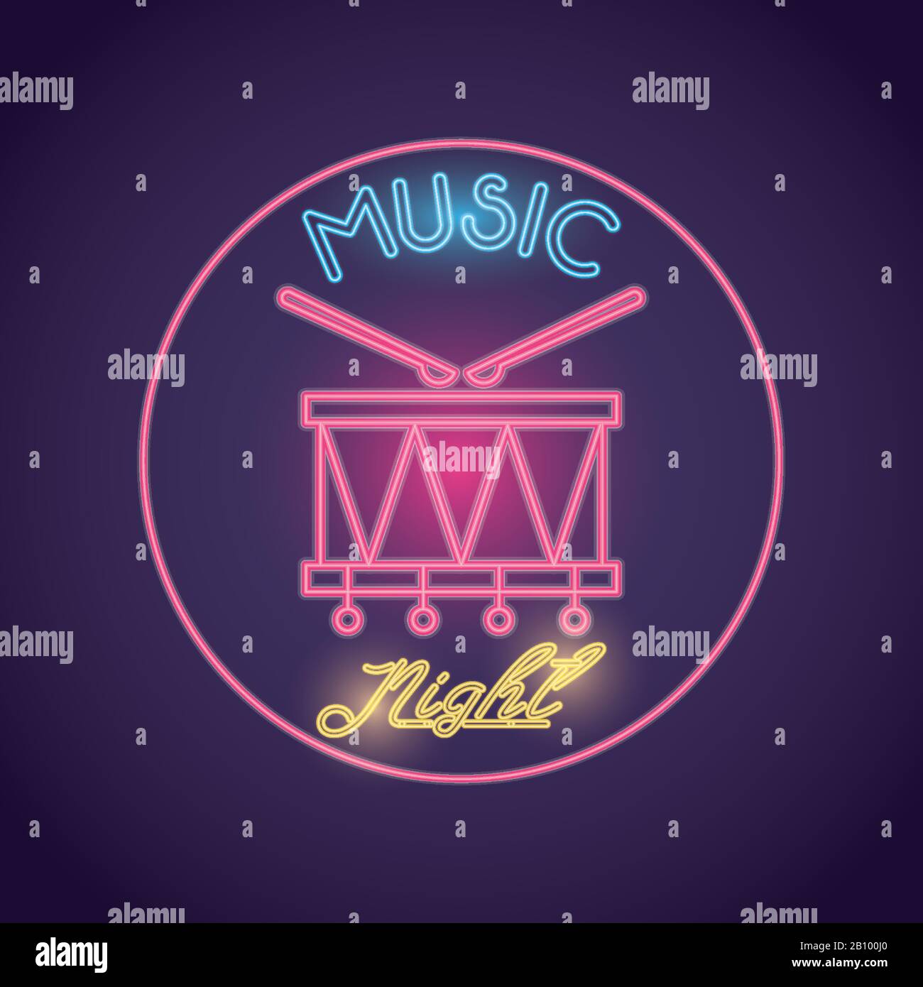 lampade al neon per strumenti musicali a tamburo Illustrazione Vettoriale