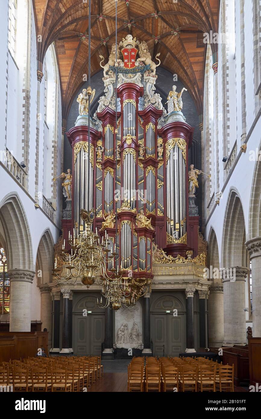 La chiesa Grande o San Bavo con organo Müller, Haarlem, Olanda del Nord, Paesi Bassi Foto Stock
