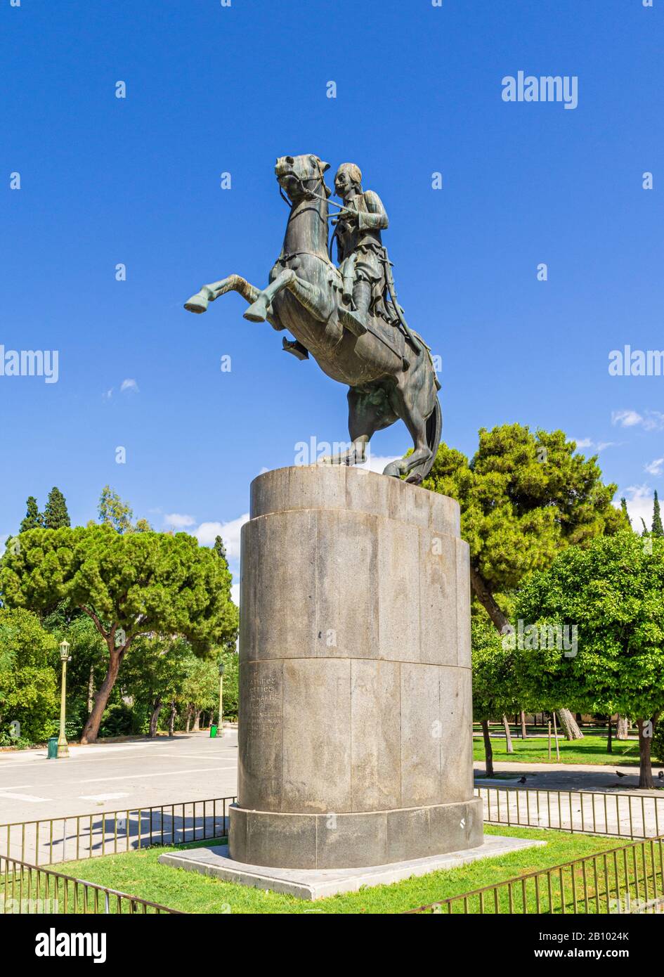Statua di George Karaiskakis, leader militare nella Guerra d'Indipendenza greca, Atene, Grecia Foto Stock
