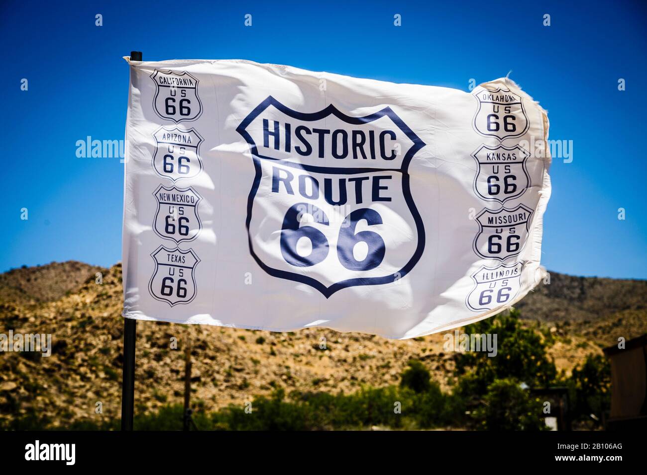 Bandiera storica della Route 66, Arizona, Stati Uniti Foto Stock