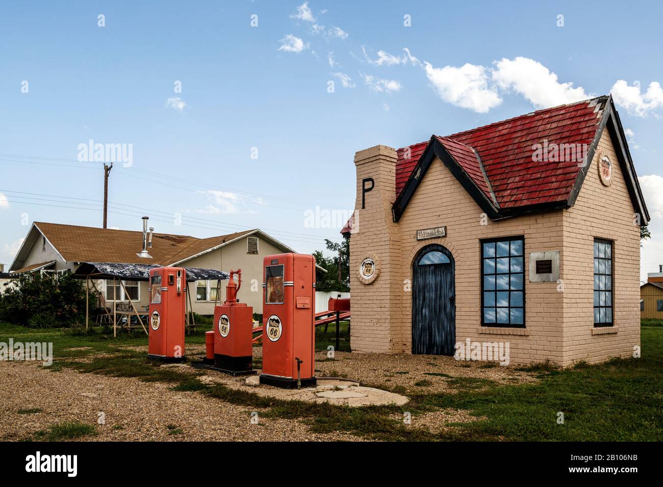 Stazione di gas 66 Phillips, McLean, la Storica Route 66, Texas, Stati Uniti d'America Foto Stock