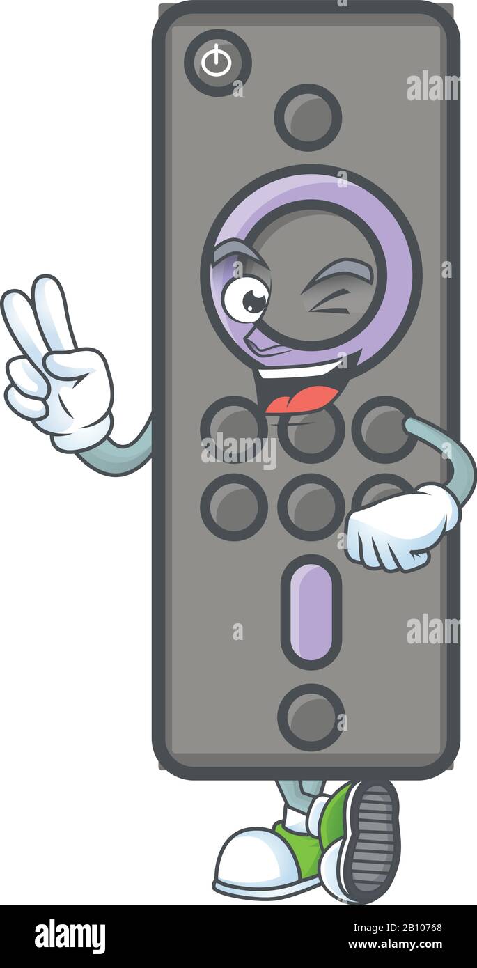 Cute cartone animato mascotte immagine del telecomando TV con due dita Illustrazione Vettoriale