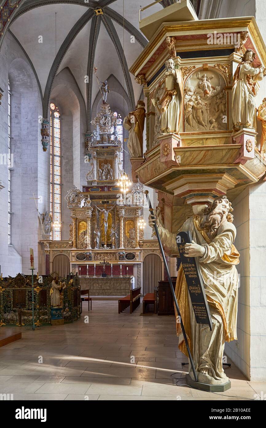 Altare e pulpito con Mosè, Wolfenbüttel, bassa Sassonia, Germania Foto Stock