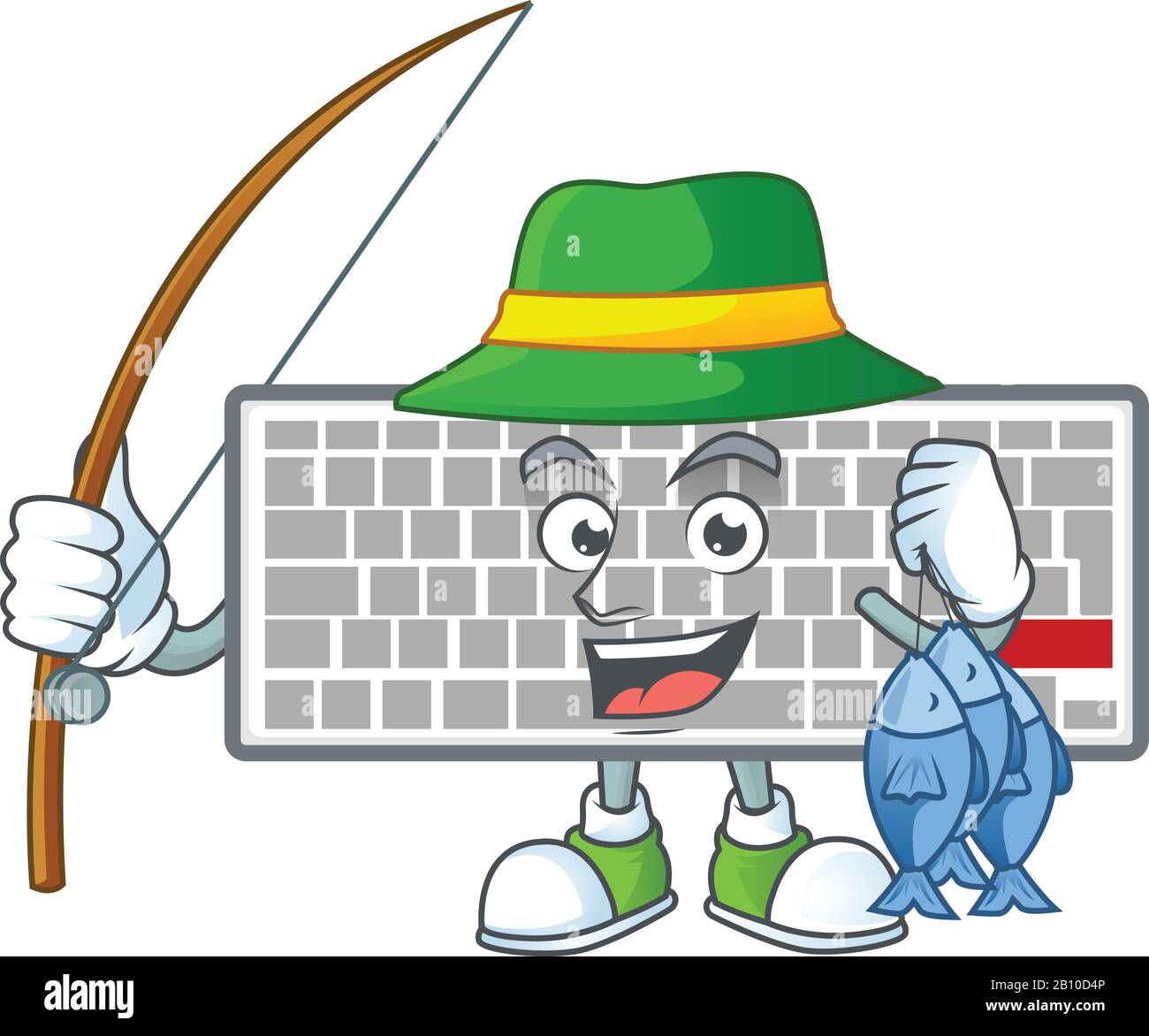 Un disegno mascotte di pesca tastiera bianca con 3 pesci Illustrazione Vettoriale