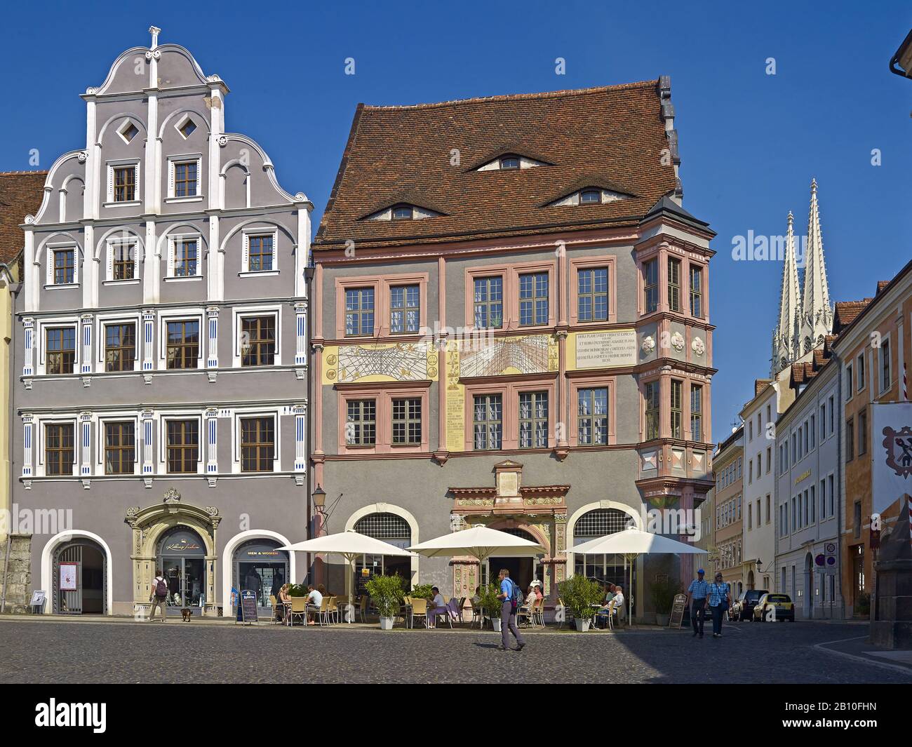 Vecchia farmacia del consiglio nel mercato inferiore di Görlitz, Sassonia, Germania Foto Stock