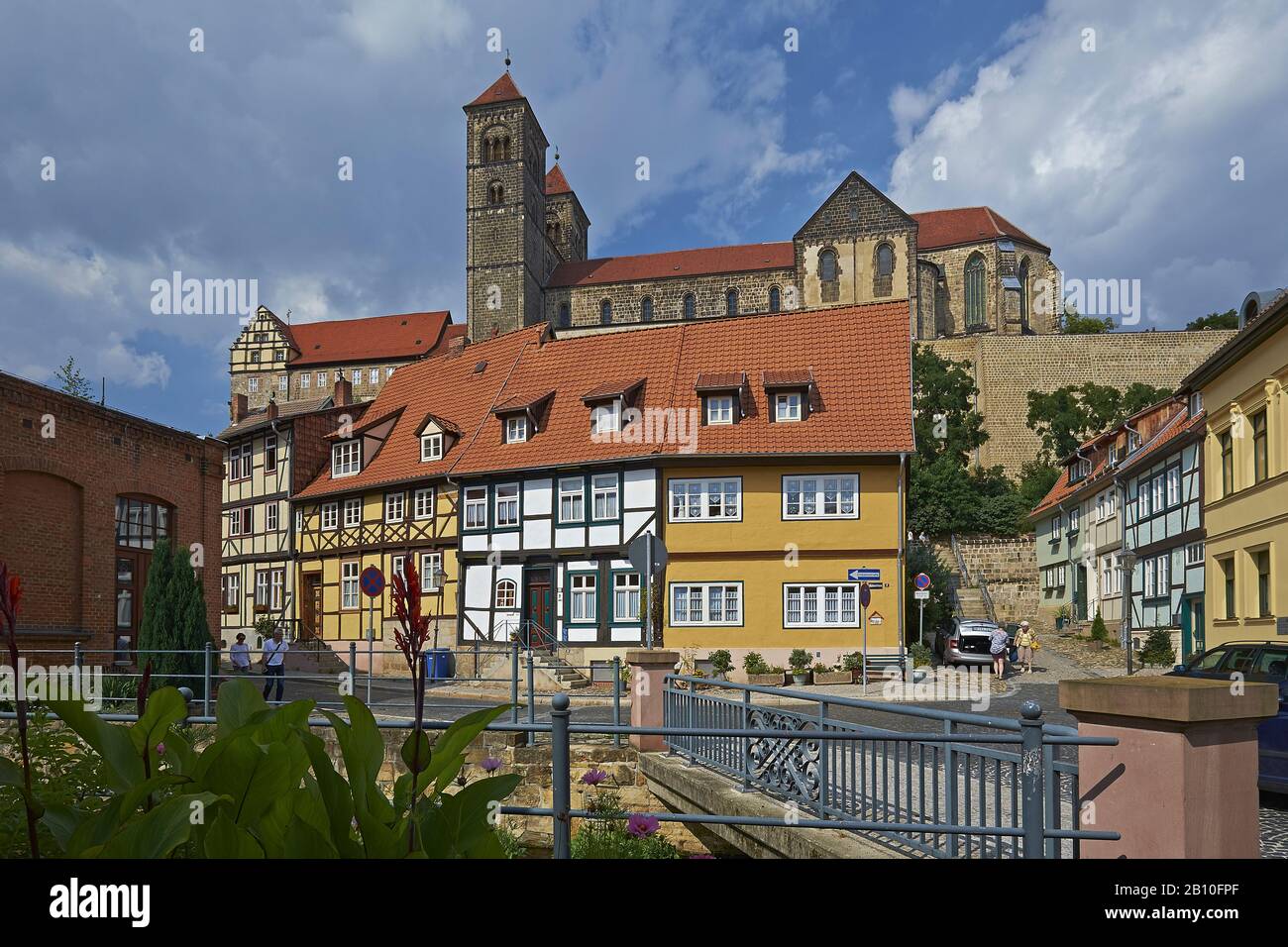 Schlossberg con castello e chiesa collegiata a Quedlinburg, Sassonia-Anhalt, Germania Foto Stock