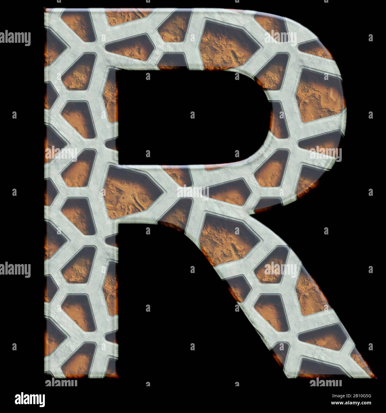 3D render di griglia e alfabeto testurizzata lettera maiuscola Foto Stock