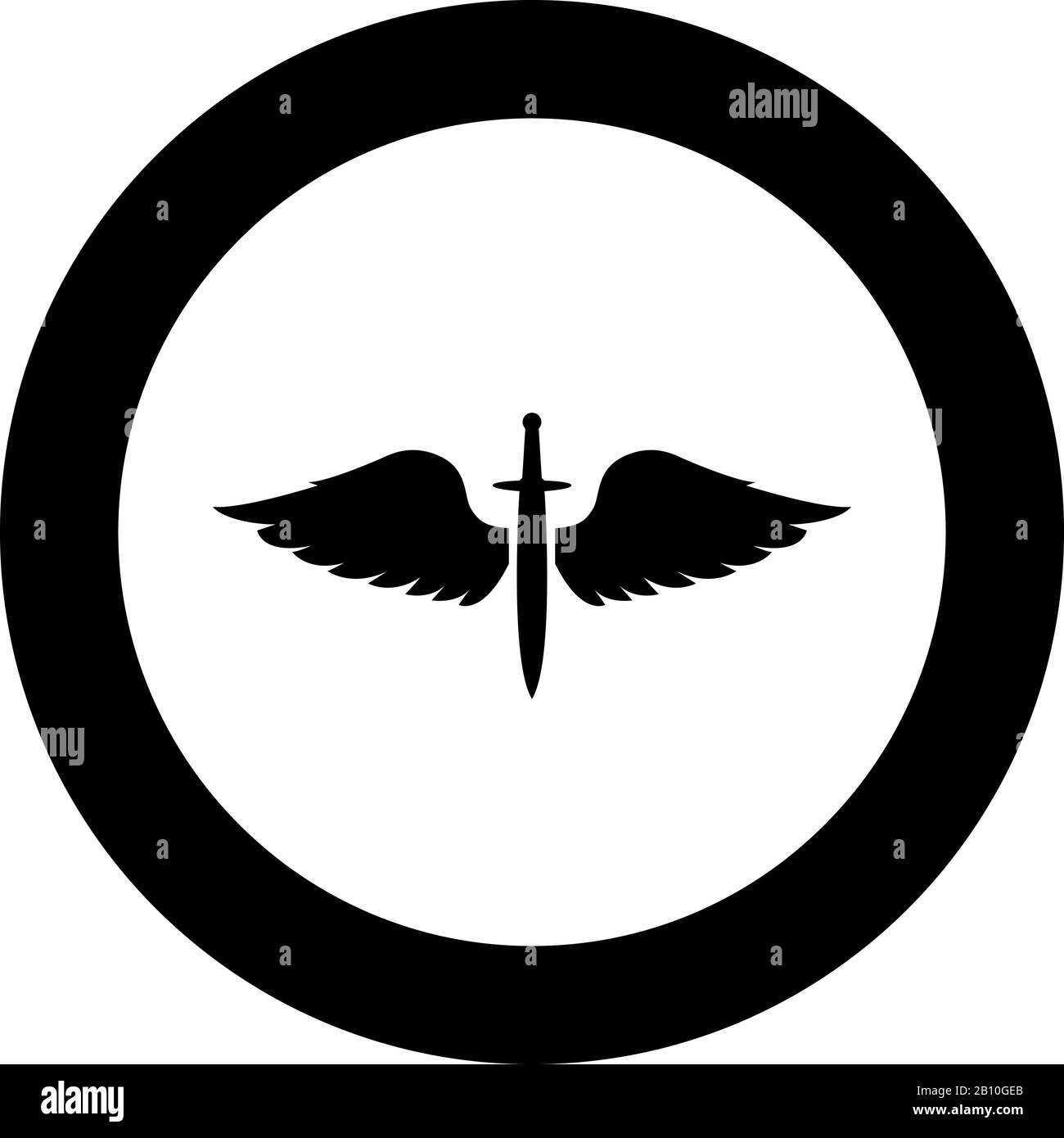 Ali e spade simbolo cadetti lama alata arma medievale età Guerriero insignia Blazon bravery concept icona in cerchio rotondo nero colore vettore Illustrazione Vettoriale