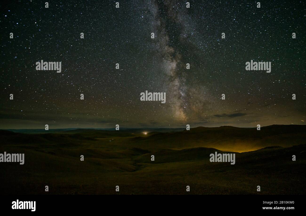 Via Lattea sullo Steppe mongolo, Mongolia Foto Stock