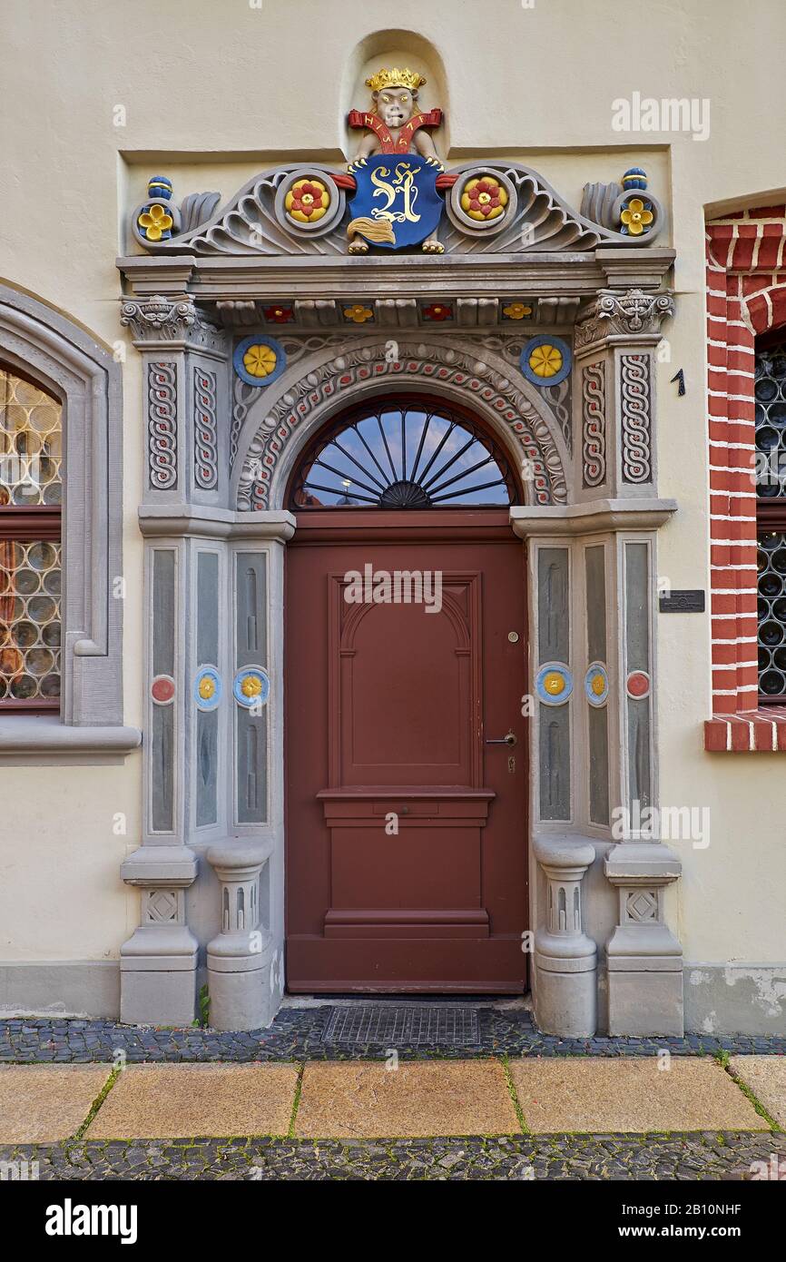 Portale della casa a Langenstrasse 1 a Goerlitz, Sassonia, Germania Foto Stock
