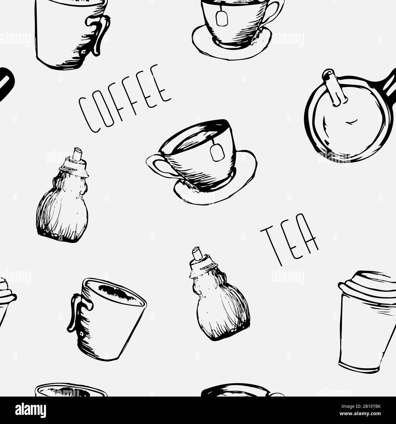 Un modello senza cuciture sul tema del tè e del caffè. Illustrazione Vettoriale