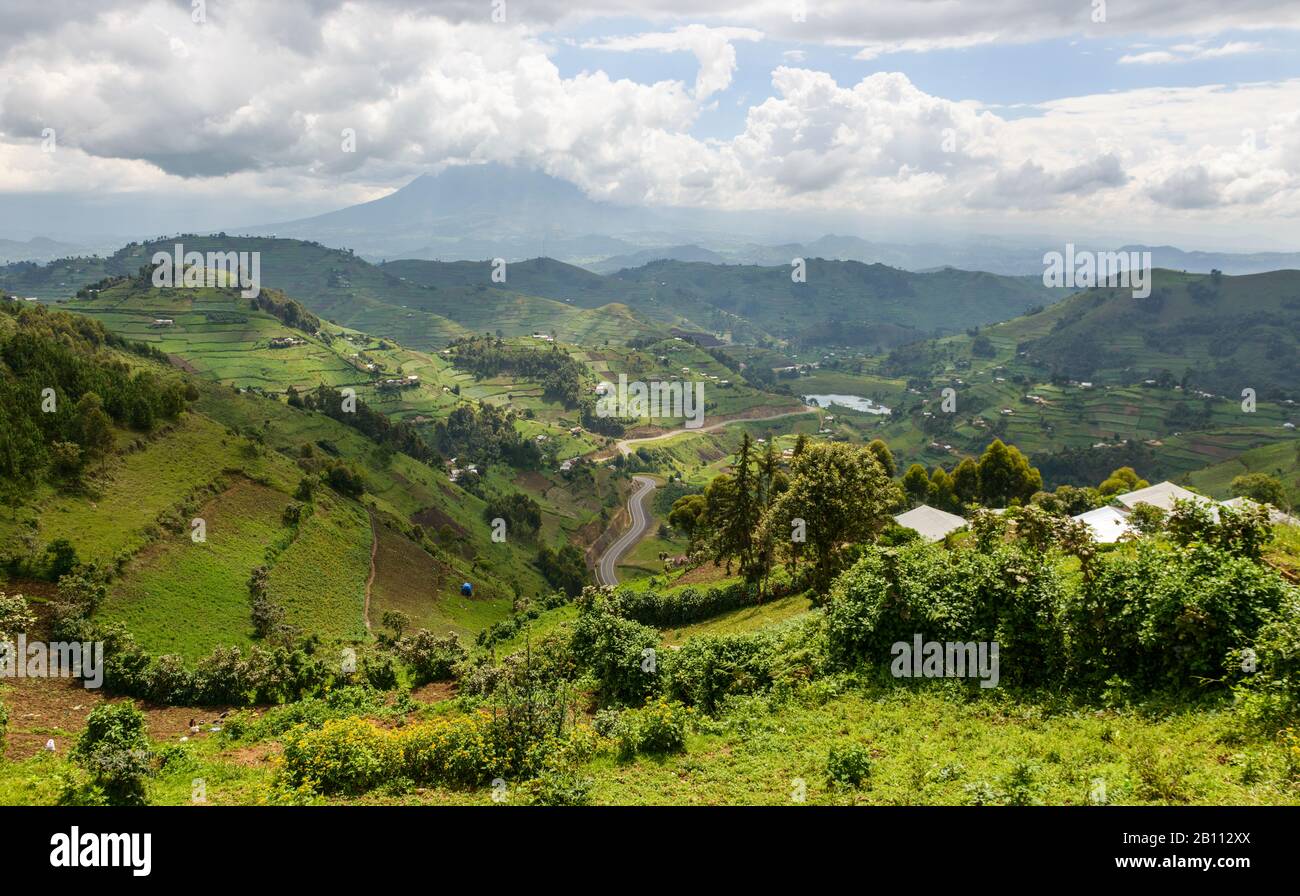 Vista dei vulcani Virunga, Uganda sud-occidentale, Africa Foto Stock