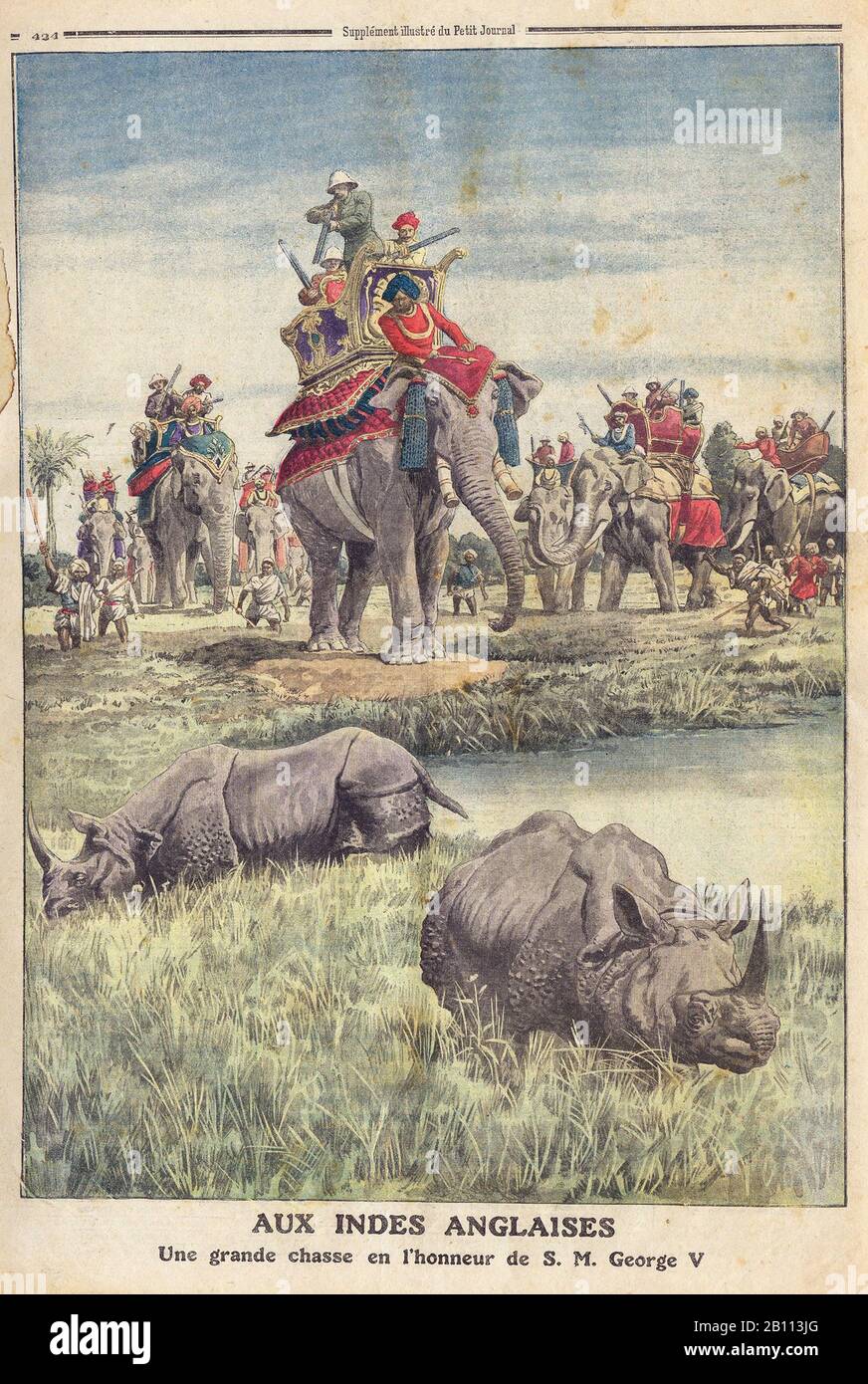 Aux INDES ANGLAISES une grande chasse en l'honneur de S. M. George V - nel giornale Francese Illustrato "le Petit Journal" - Foto Stock