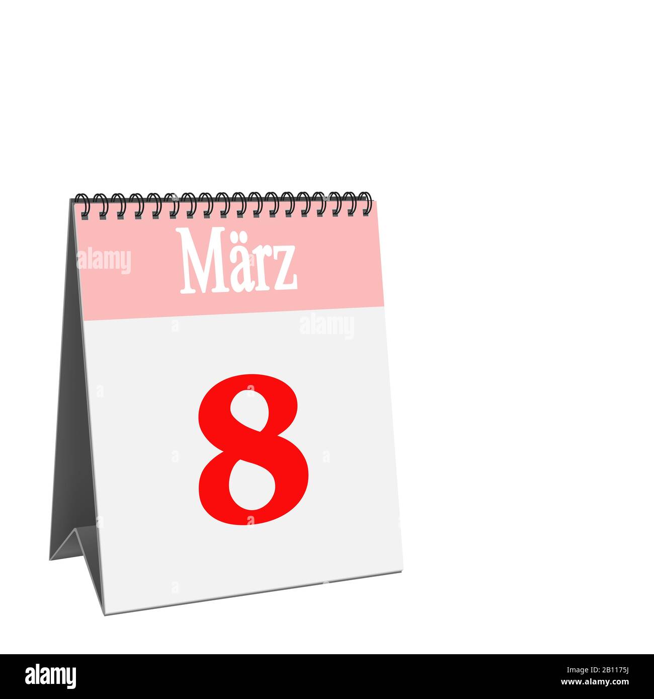Calendario scrivania, 8 marzo, su sfondo bianco Foto Stock