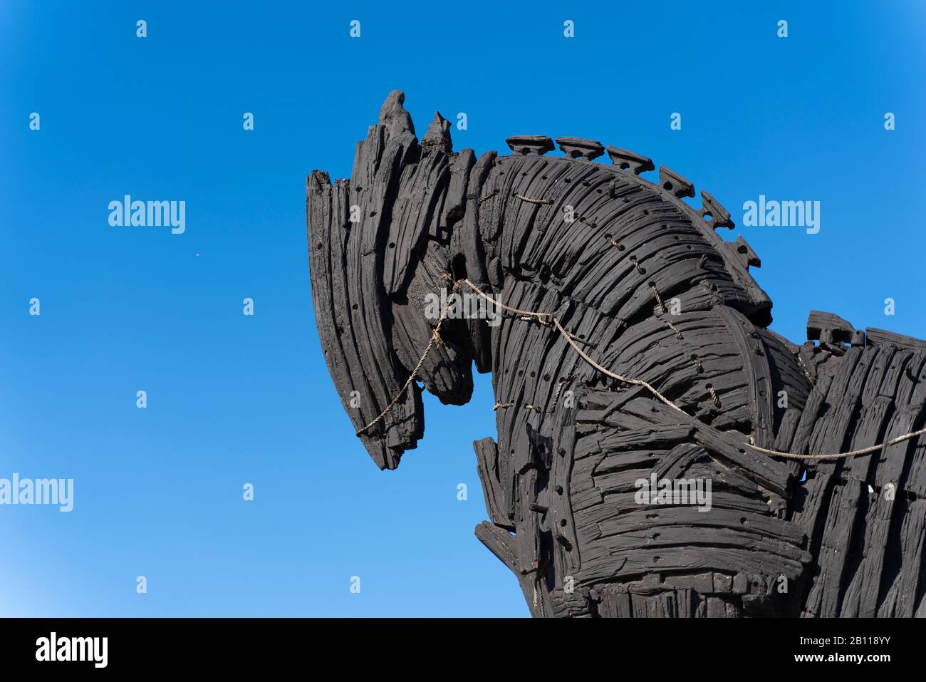 Cavallo di Troia a çanakkale. Il cavallo di legno utilizzato al film di Troia. Foto Stock