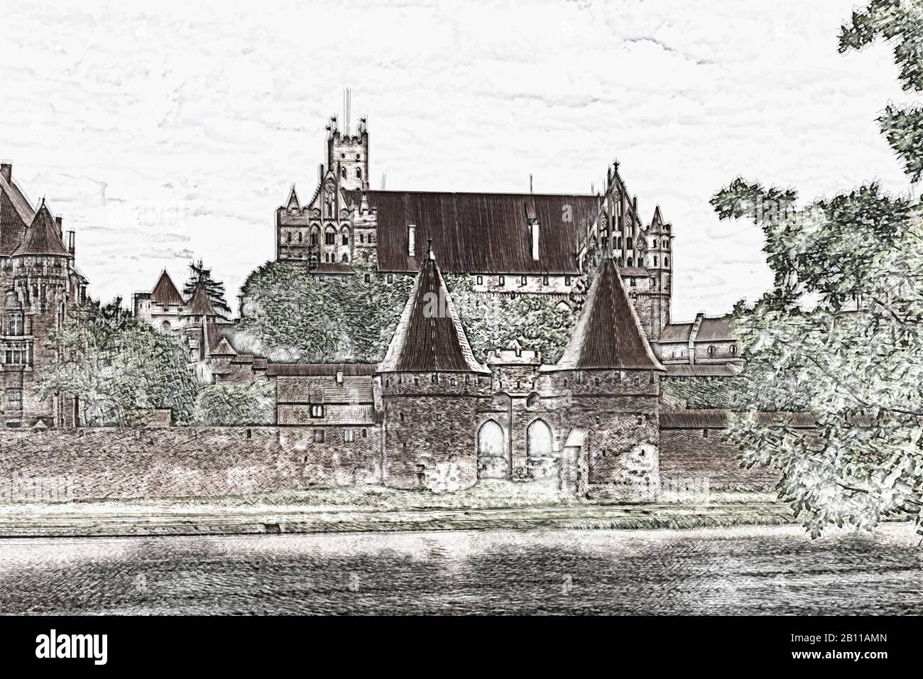 Il Castello Dell'Ordine Teutonico (Zamek w Malborku) fu sede del Gran Maestro dell'Ordine Teutonico, Malbork, Pomerania, Polonia, Europa Foto Stock