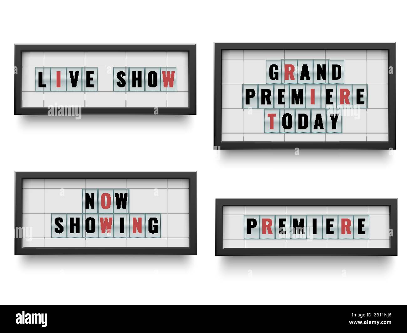 Cartello retro lightbox. Annuncio del tabellone di fanale per l'annuncio di film o teatro. Set di illustrazioni vettoriali Illustrazione Vettoriale