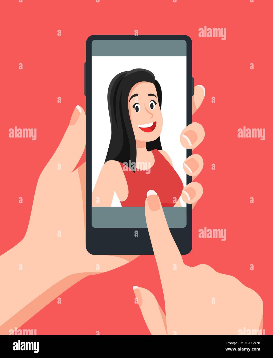Scatta foto con il viso. Donna che prende selfie sullo smartphone. Smartphone Illustrazione Vettoriale