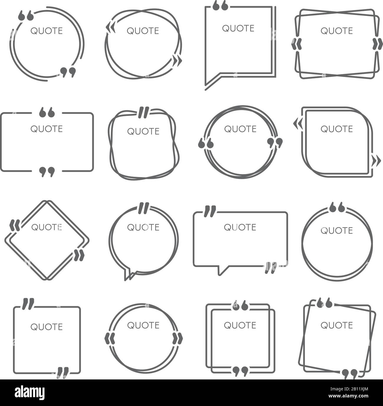 Caselle di preventivo. Le frasi raccomandi i fotogrammi, citano la casella di citazione dei commenti e il set di modelli di vettore di frame idea Illustrazione Vettoriale