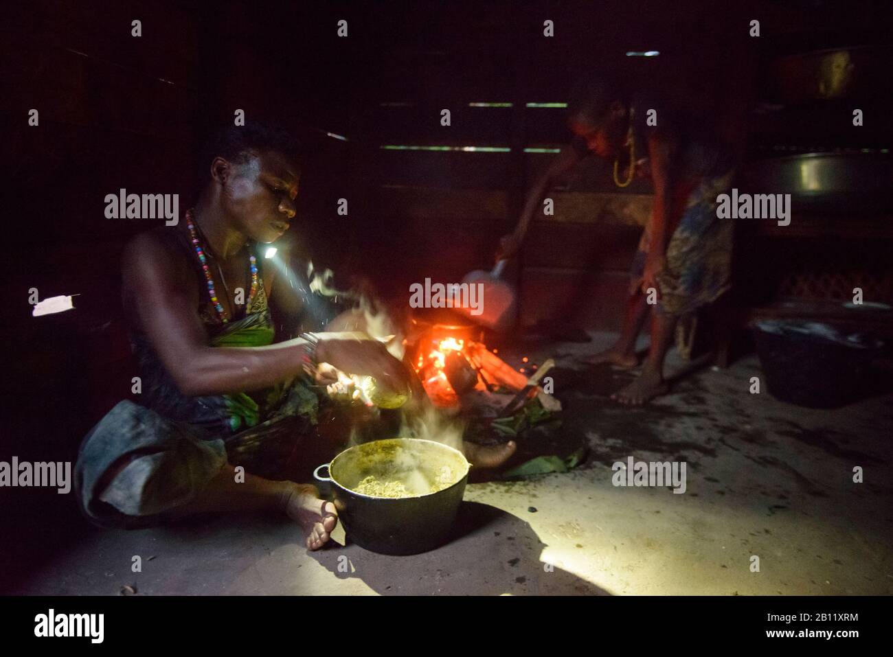 La vita dei Pigmei Bayaka nella foresta equatoriale, Repubblica Centrafricana, Africa Foto Stock