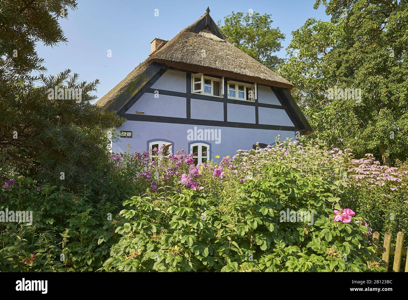 Cottage Di Paglia In Quilitz In Lieper Winkel, Usedom, Mecklenburg-Pomerania Occidentale, Germania Foto Stock