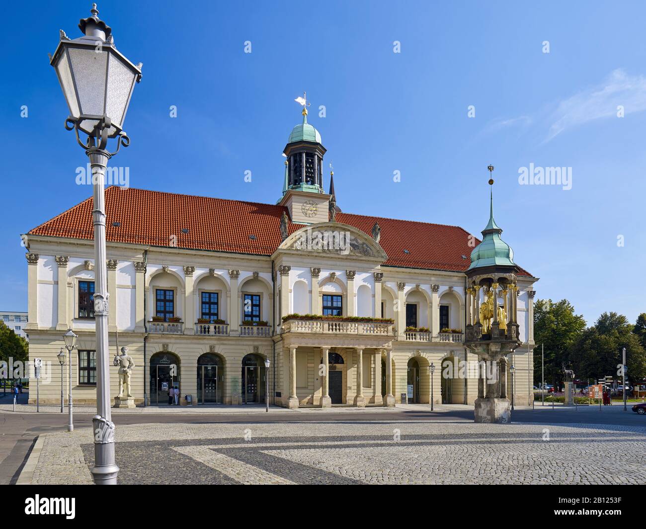 Municipio sul vecchio mercato con Magdeburger Reiter, Magdeburg, Sassonia-Anhalt, Germania Foto Stock