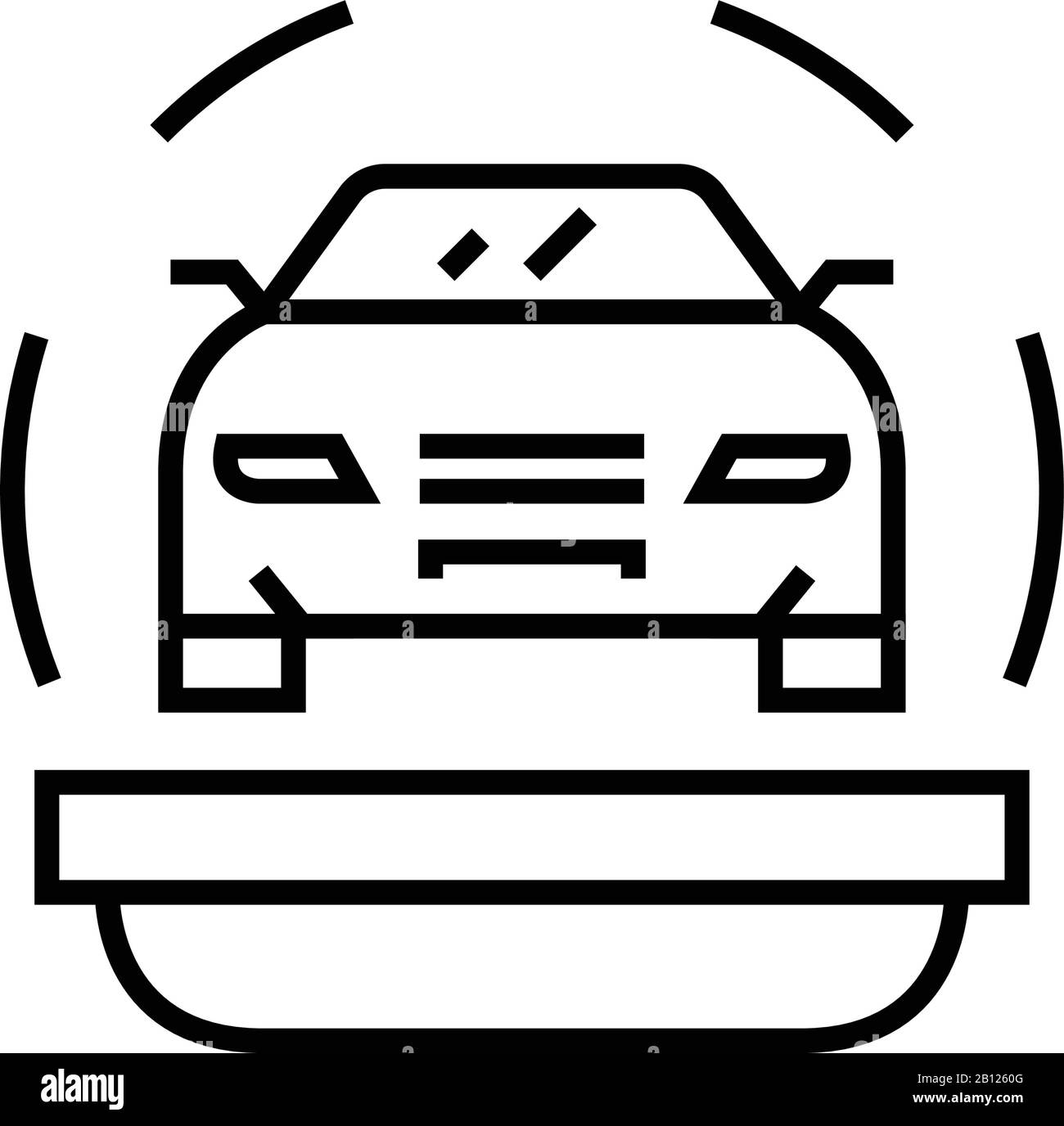 Icona della linea di assicurazione auto, simbolo del concetto, illustrazione del vettore del profilo, simbolo lineare. Illustrazione Vettoriale
