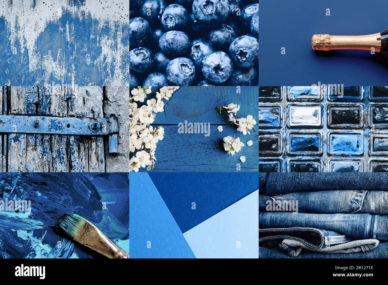 Classico colore blu del collage concept anno 2020. Foto Stock