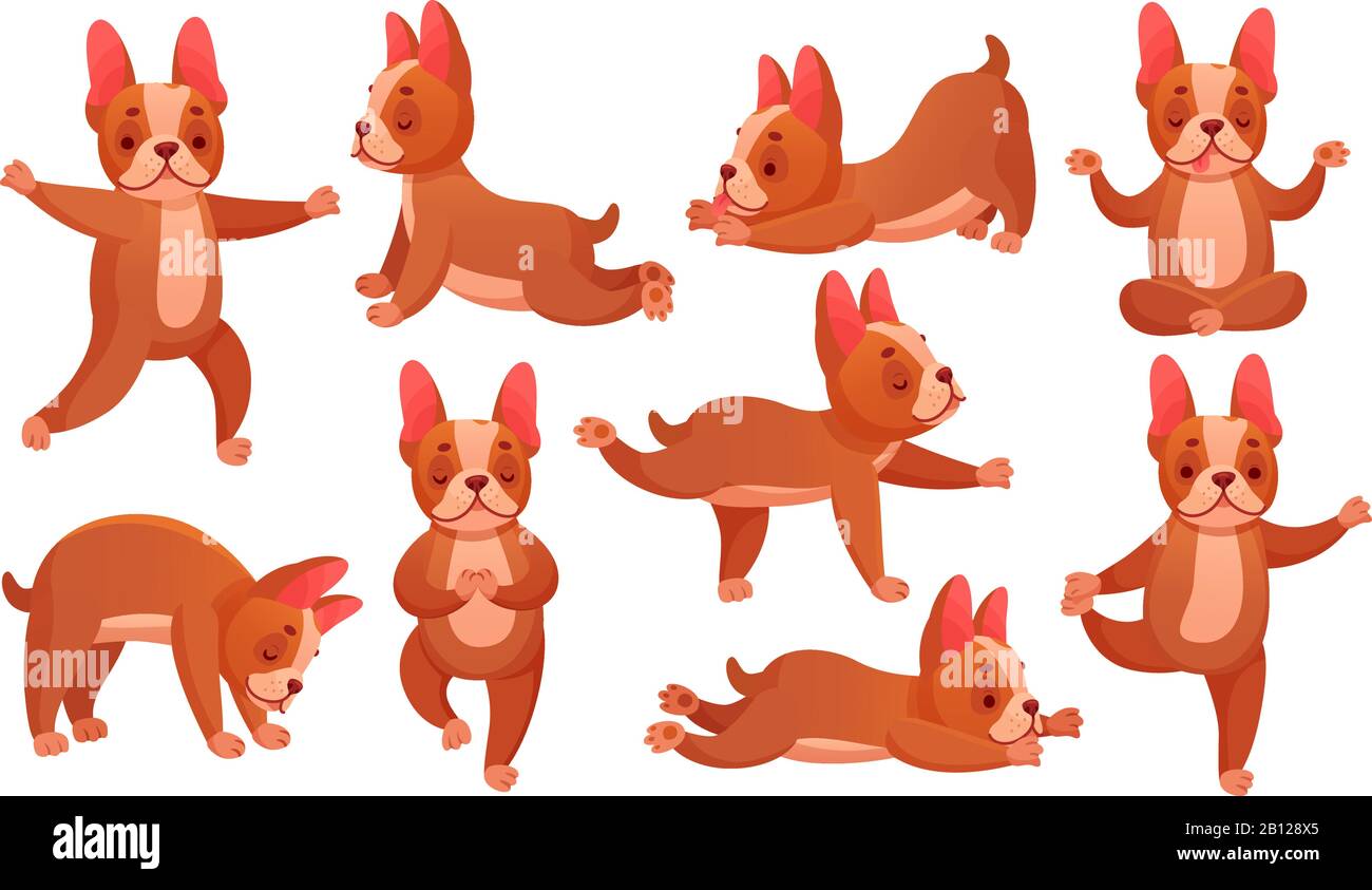 Relax yoga cane. Allenamento fitness sport animali, cani fare sano esercizio rilassante e beagle meditazione catroon vettore illustrazione Illustrazione Vettoriale