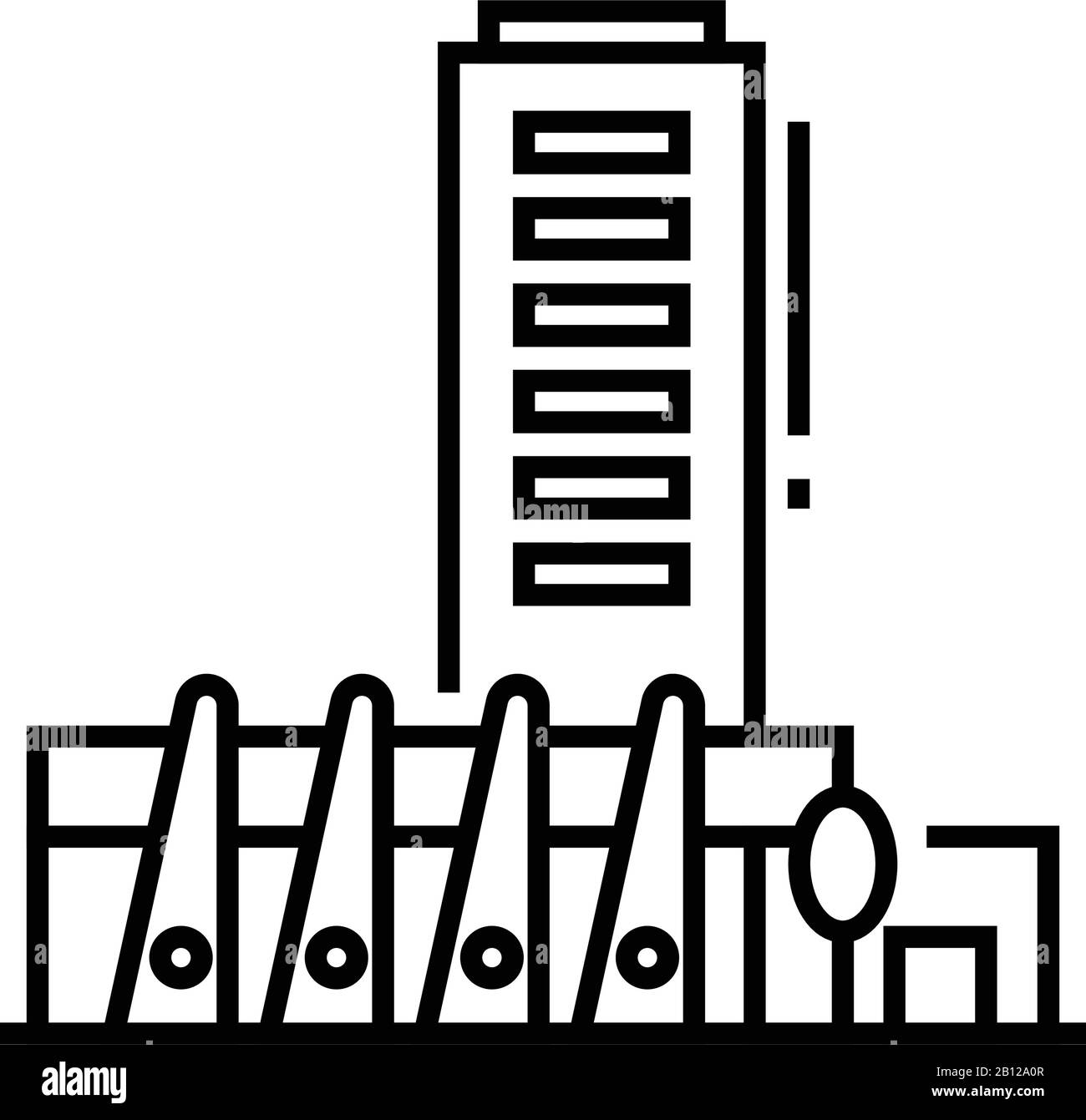 Icona della linea degli edifici, simbolo concettuale, illustrazione del vettore di contorno, simbolo lineare. Illustrazione Vettoriale