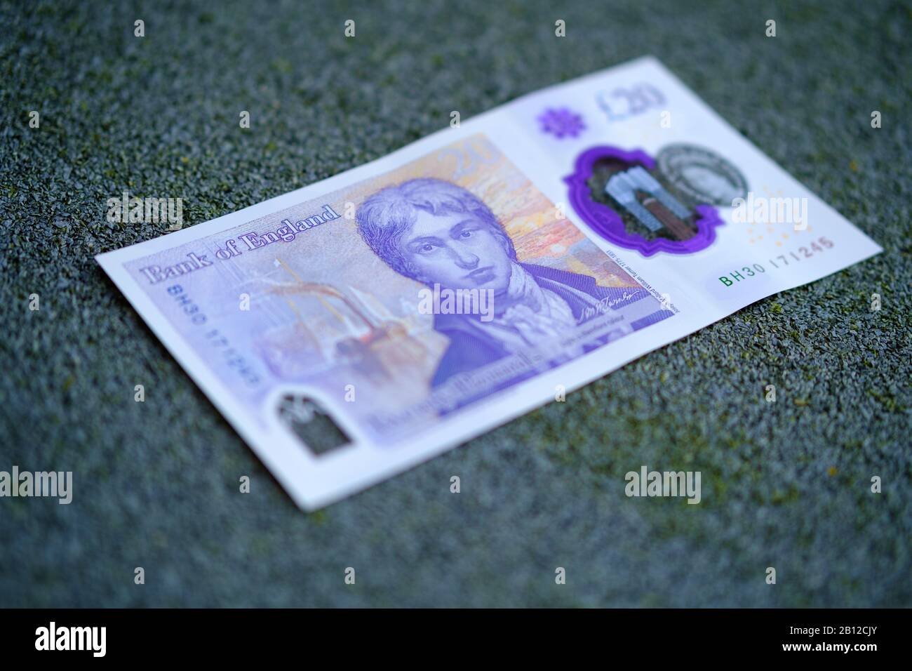 Nuova banconota da 20 libbre di polimero inglese rilasciata nel febbraio 2020 nel Regno Unito. Foto Stock