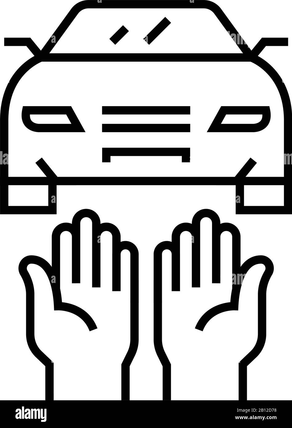 Icona della linea di protezione del veicolo, simbolo concettuale, illustrazione del vettore di contorno, simbolo lineare. Illustrazione Vettoriale