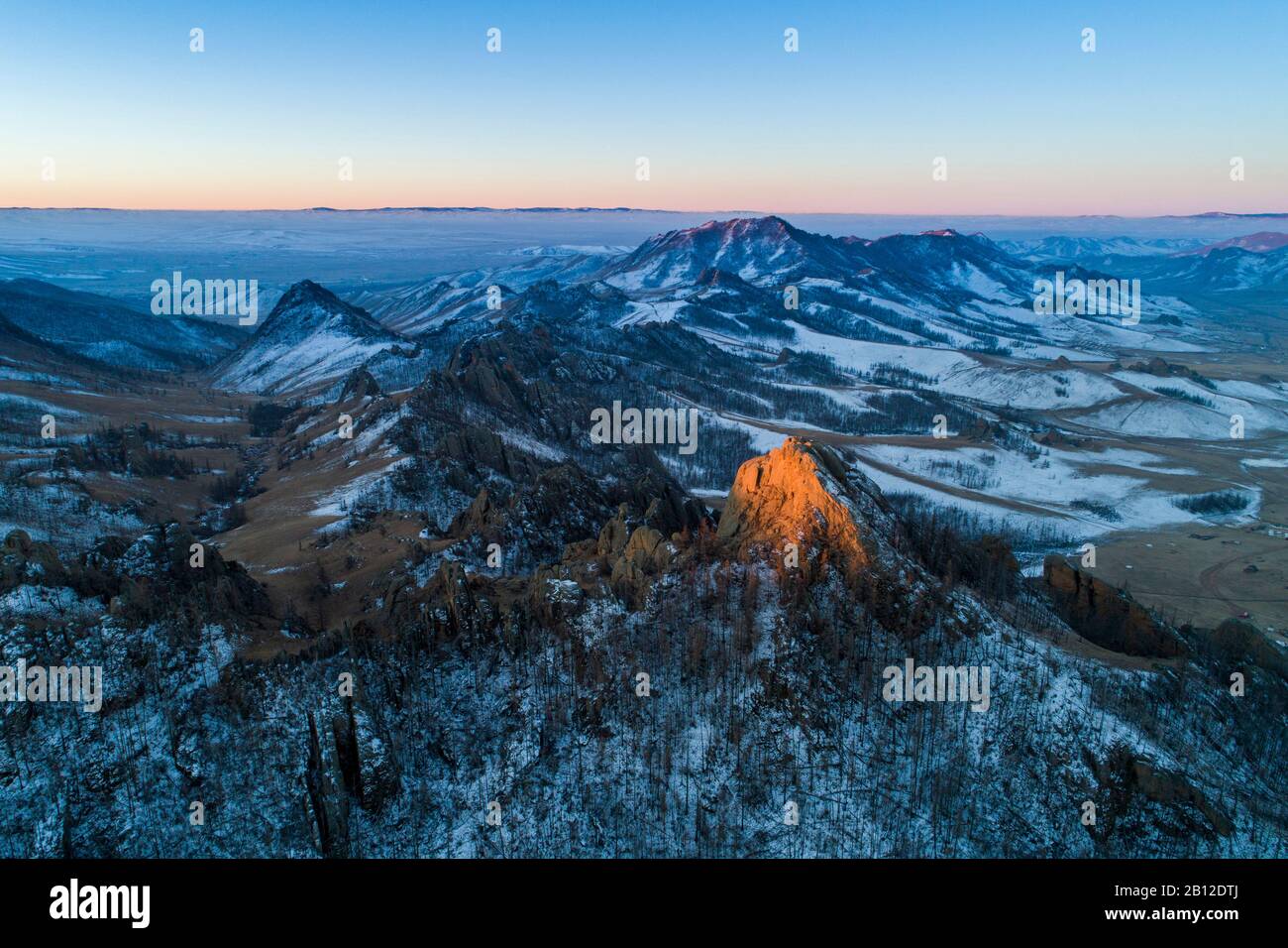 Sunrise in Svizzera mongola, Gorkhi-Terelj Parco Nazionale, Mongolia Foto Stock