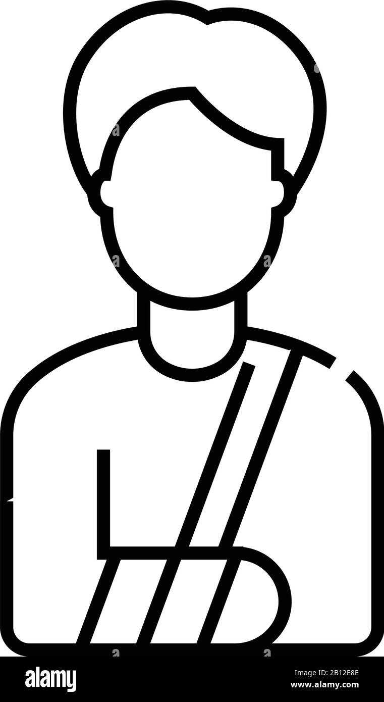 Icona della linea del braccio spezzato, simbolo concettuale, illustrazione del vettore di contorno, simbolo lineare. Illustrazione Vettoriale