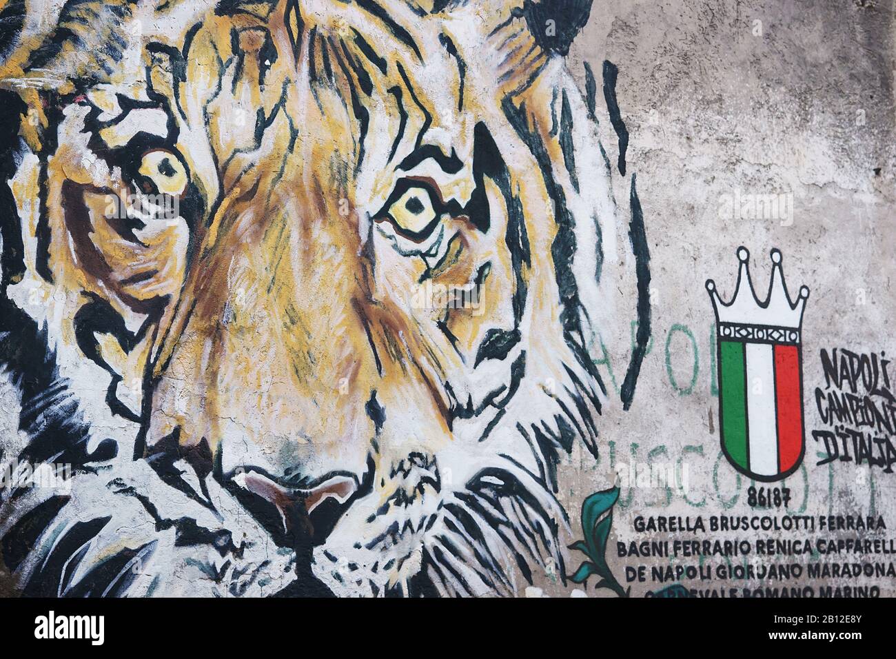 1986-87 la squadra di calcio Napoli ha vinto il primo campionato - Murale nel quartiere Rione Sanita, Napoli Italia Europa Foto Stock