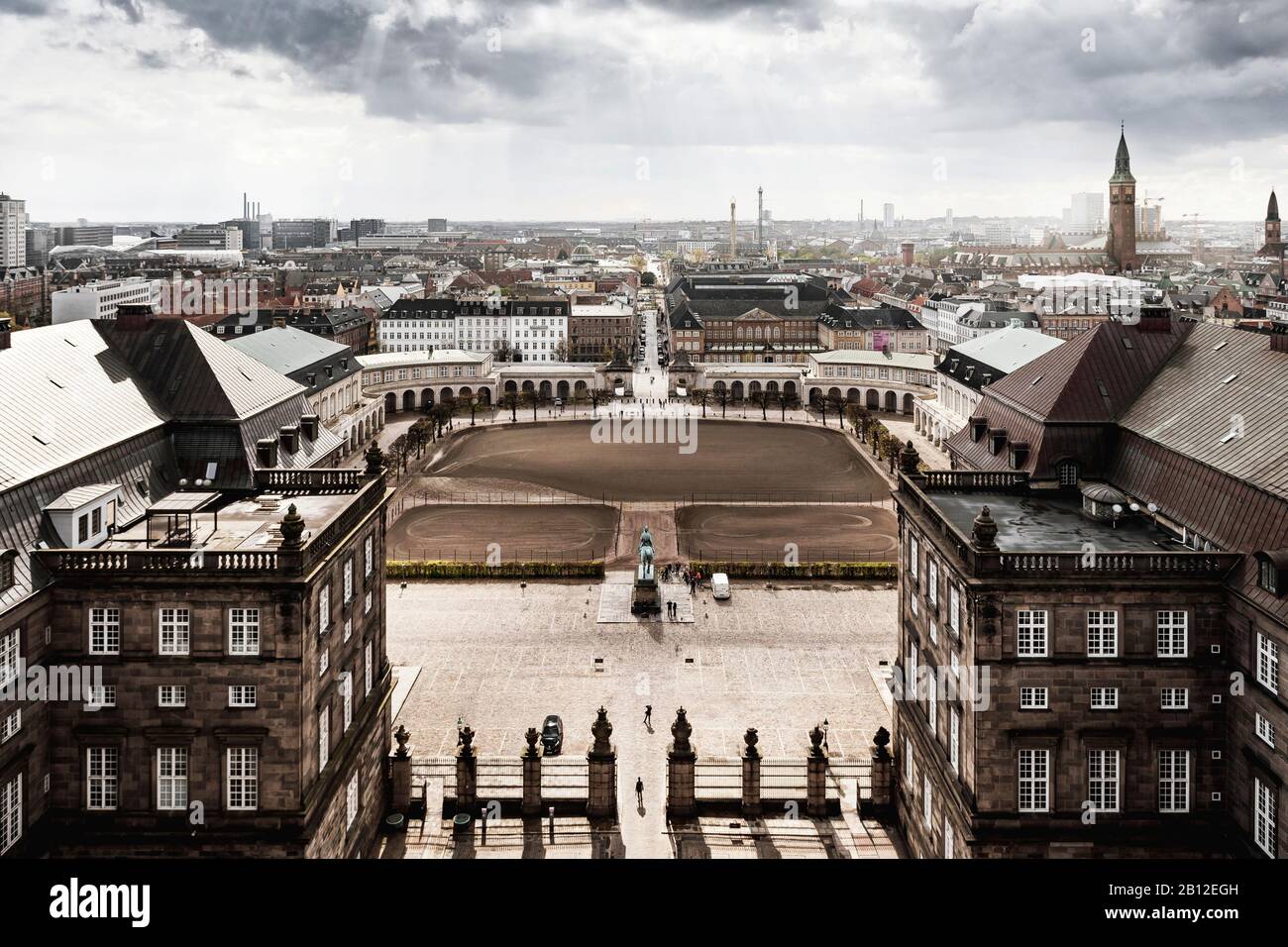 Vista dal castello di Christiansborg, Parlamento danese, Slotsholmen, Copenhagen, Danimarca Foto Stock