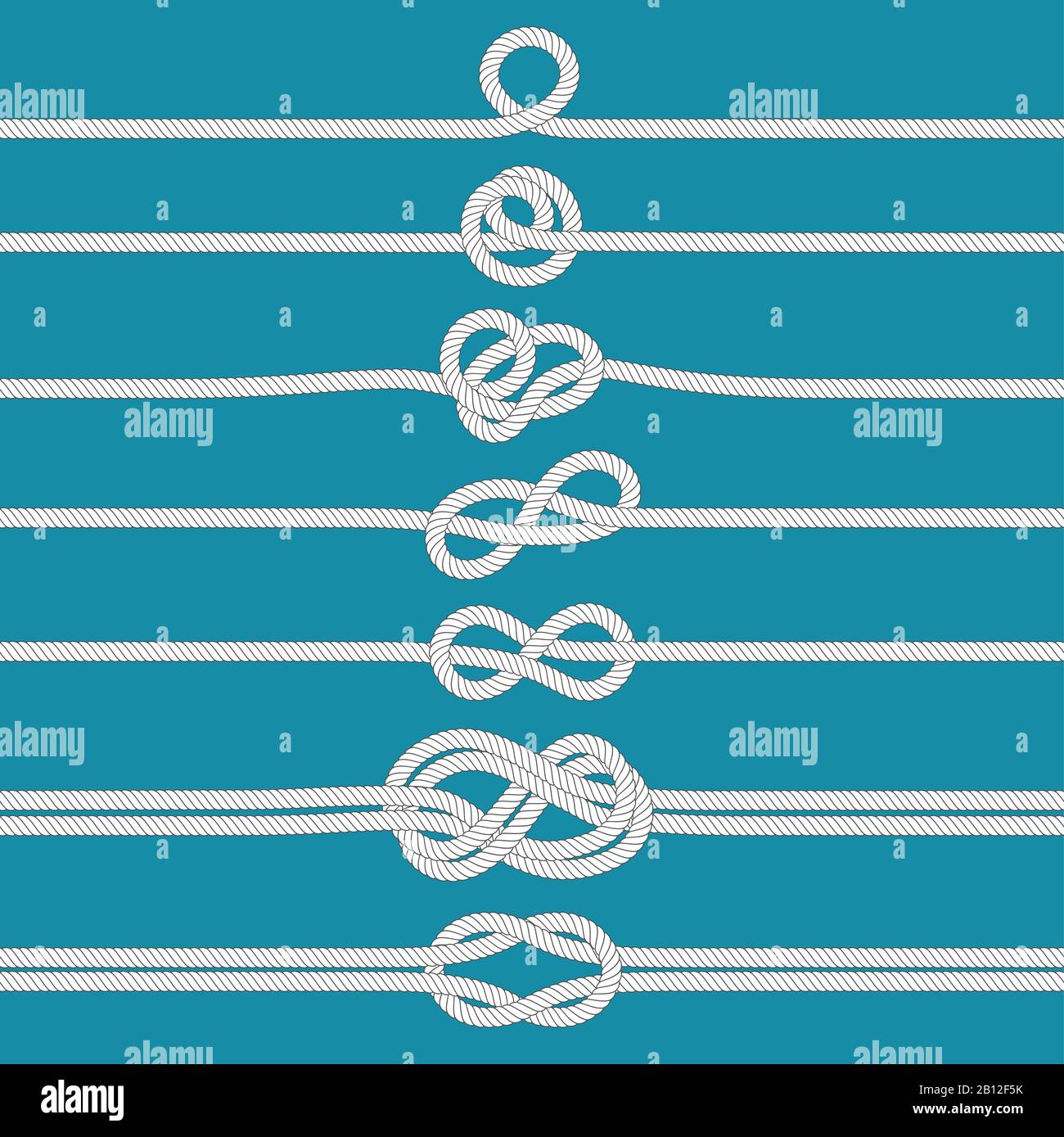 Nodo di legatura. Nodi di corda legati nautici, corde marine e cordage nuziale divisore vettore illustrazione set Illustrazione Vettoriale