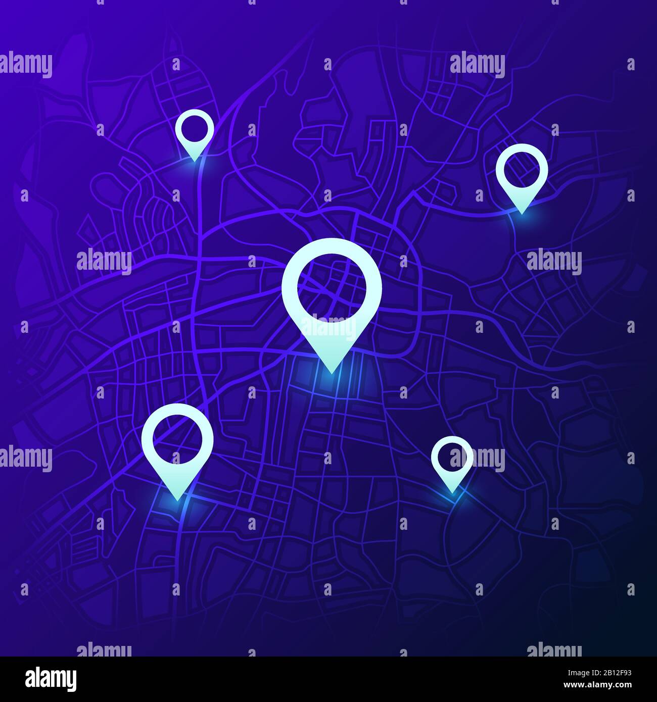 Mappa di navigazione della città. Futuristico navigatore di localizzazione gps, mappe di viaggio con pin e navigare Street locator concetto vettoriale Illustrazione Vettoriale