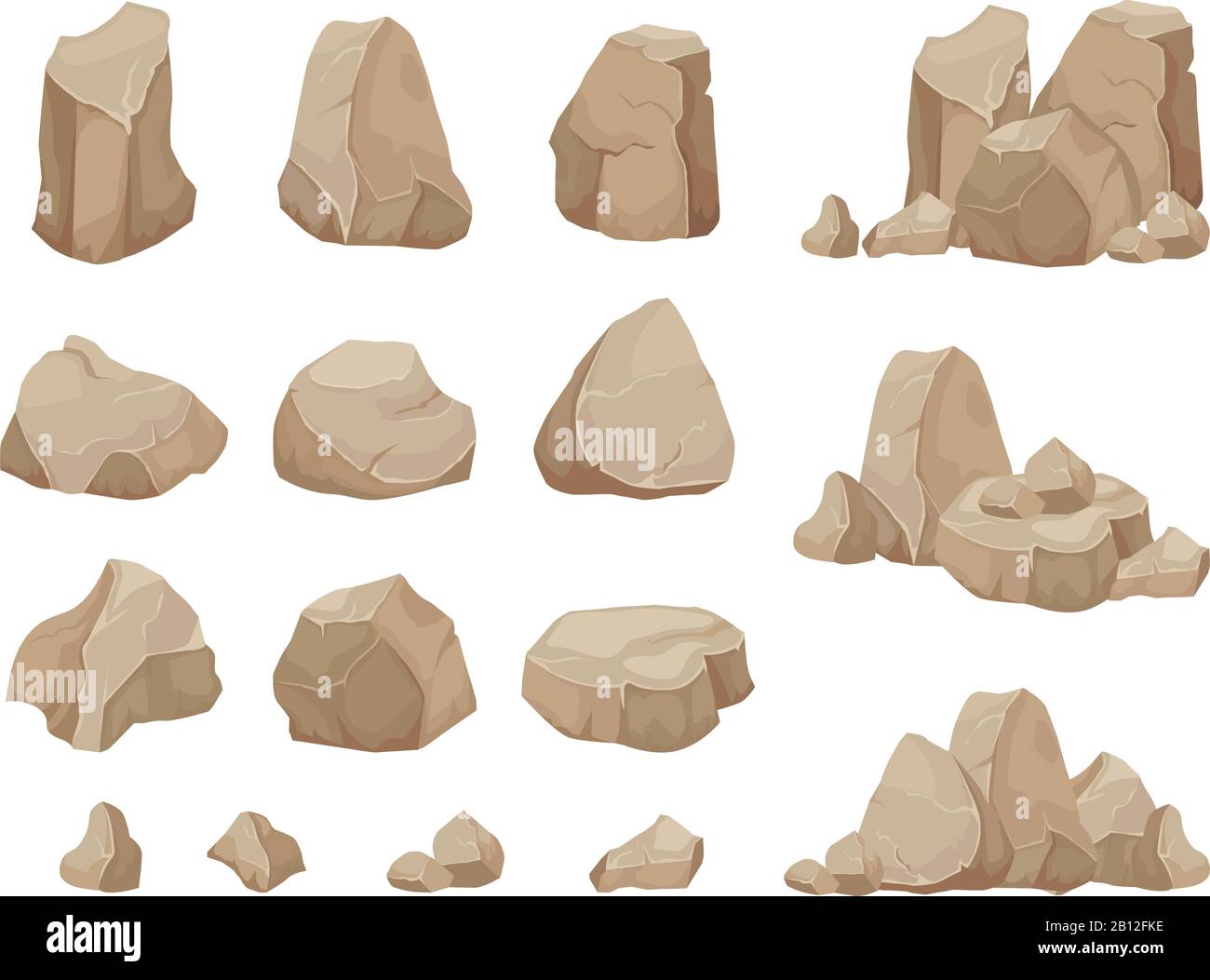 Pietra roccia. Pietre macigno, ghiaia macerie e mucchio di rocce cartone animato isolato vettore set Illustrazione Vettoriale