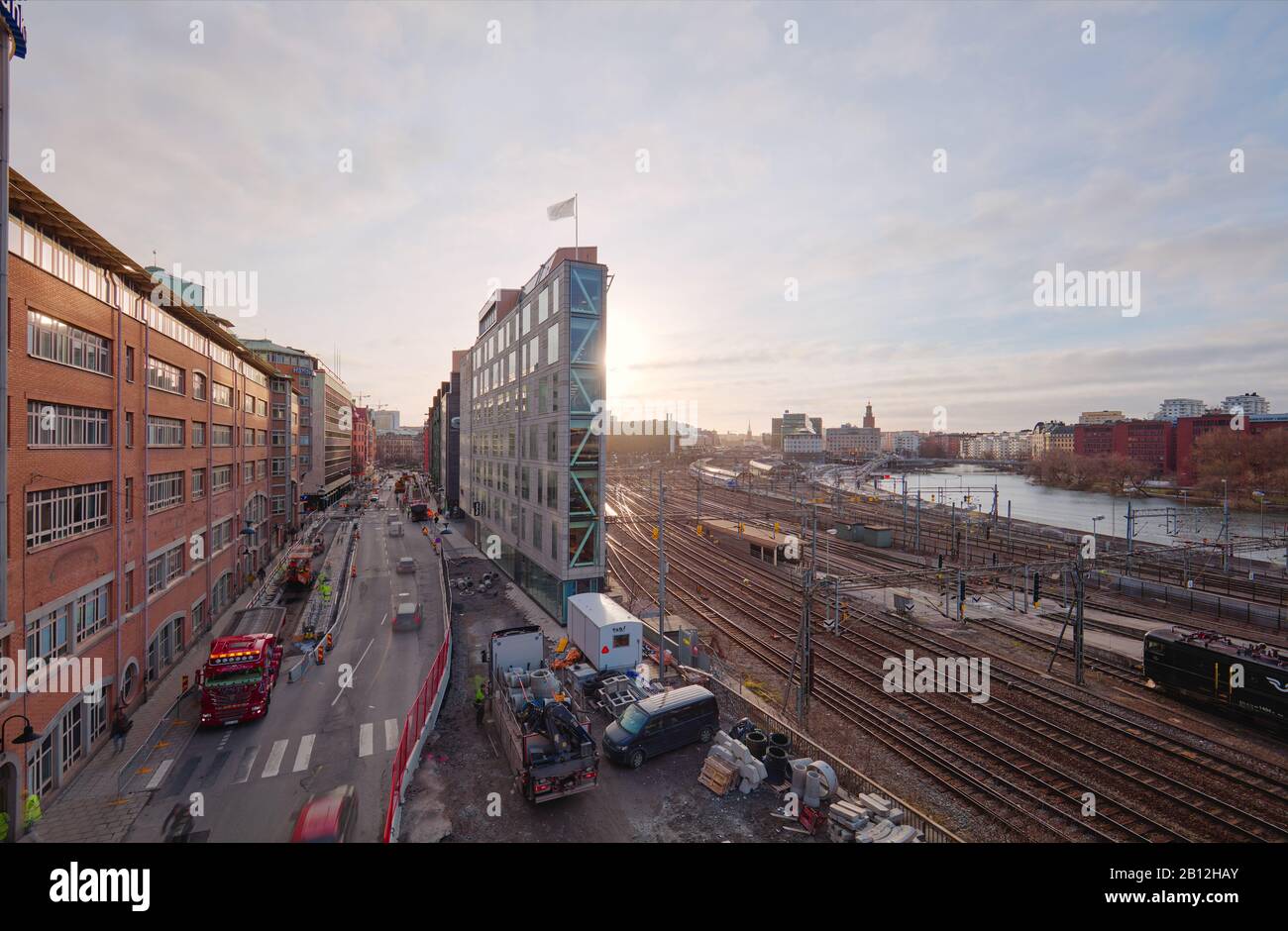 Mattina a Norrmalm, Stoccolma, da Barnahusbron Foto Stock