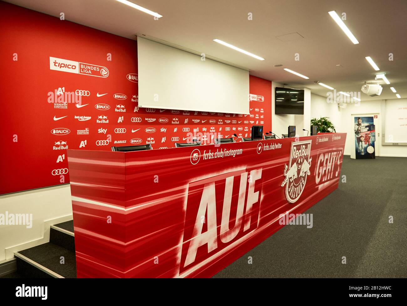 Sala conferenze stampa presso l'arena Red Bulls Salzburg Foto Stock