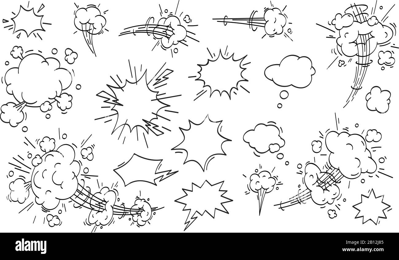 Velocità fumetto cloud. Set di vettori di nuvole a movimento rapido cartoon Illustrazione Vettoriale