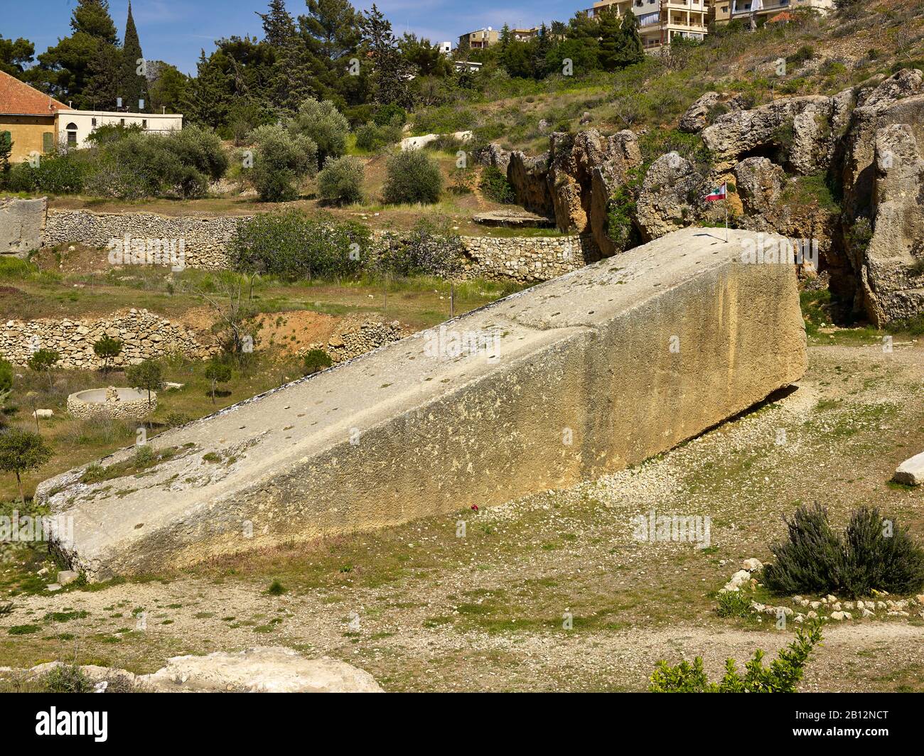 Pietra della donna incinta, una ex cava con monolito in Baalbek, Libano, Medio Oriente Foto Stock