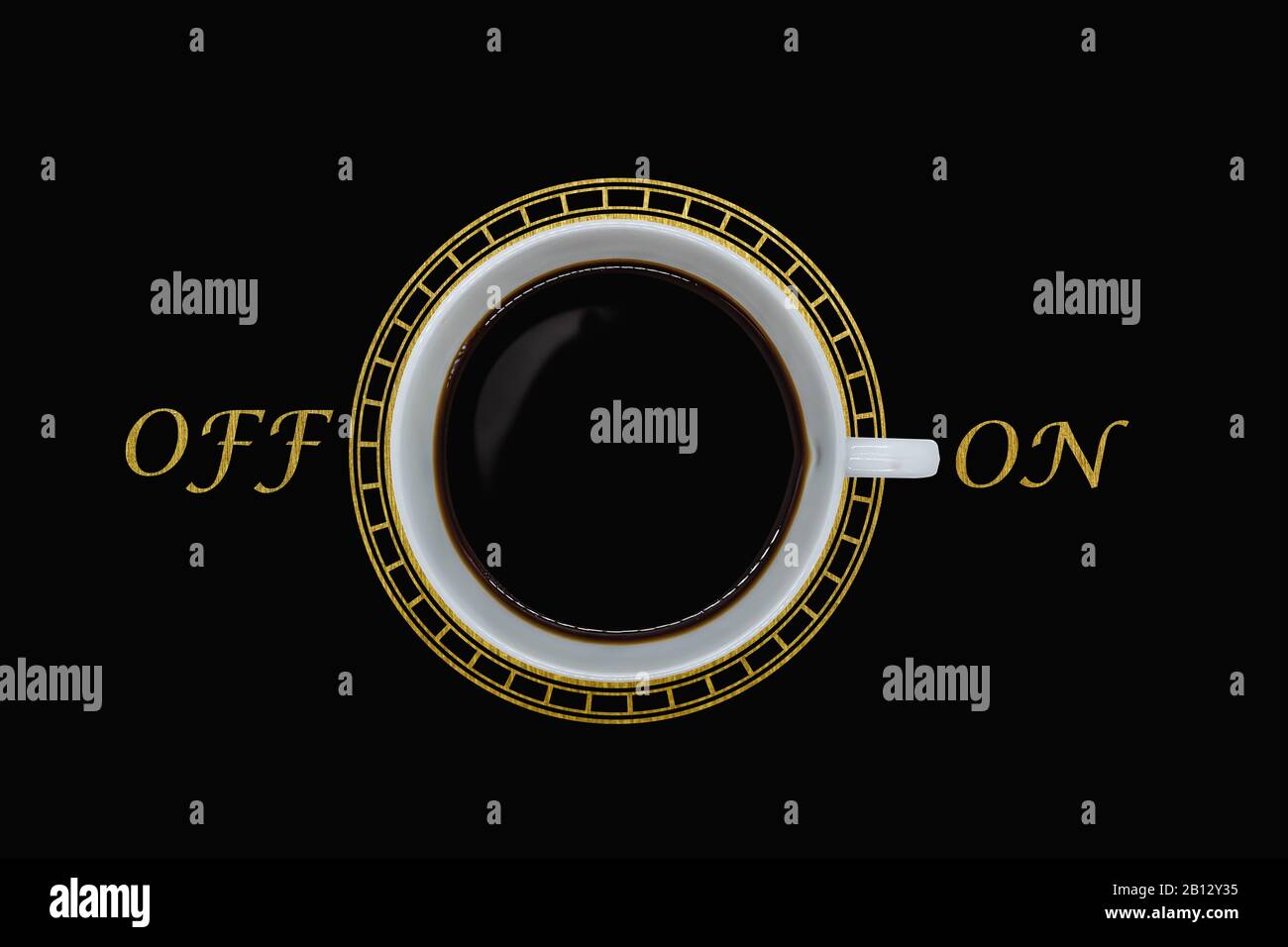 Caffè come concetto di energia su sfondo nero Foto Stock