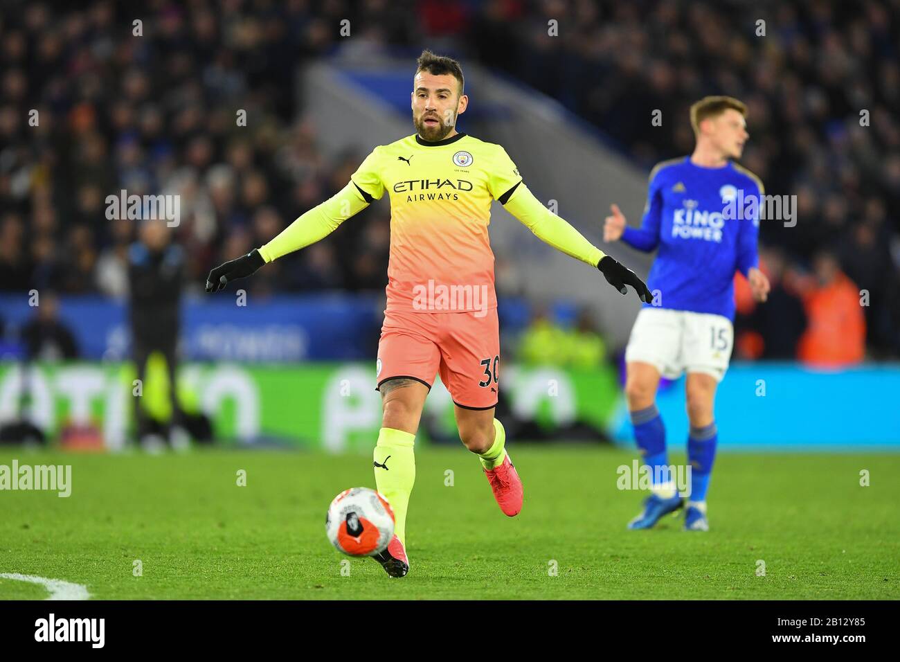 Leicester, Regno Unito. 22nd Feb, 2020. Nicolas Otamendi (30) di Manchester City durante la partita della Premier League tra Leicester City e Manchester City al King Power Stadium di Leicester sabato 22nd febbraio 2020. (Credit: Jon Hobley | MI News) La Fotografia può essere utilizzata solo per scopi editoriali di giornali e/o riviste, licenza richiesta per uso commerciale Credit: Mi News & Sport /Alamy Live News Foto Stock