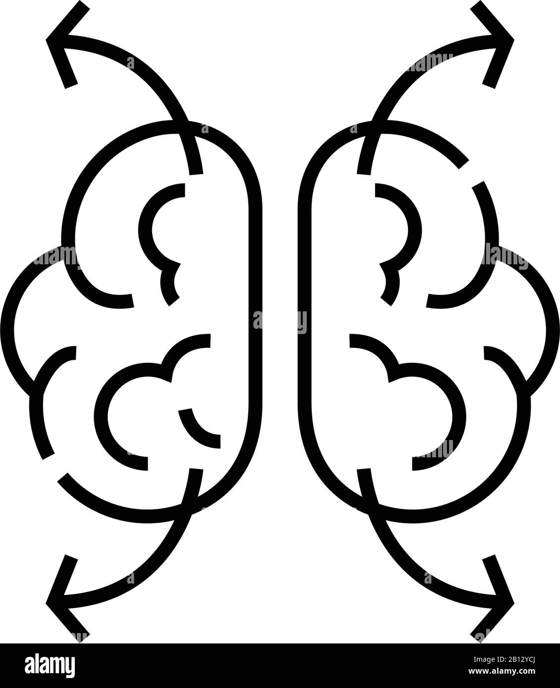 Icona della linea di danno cerebrale, simbolo concettuale, illustrazione del vettore di contorno, simbolo lineare. Illustrazione Vettoriale